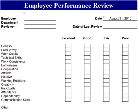 Employee Performance Review Template - My Excel Templates