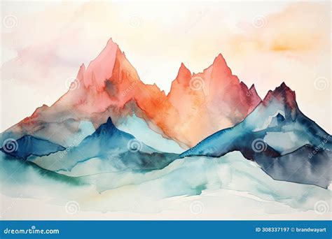 Watercolor Painting of a Mountain Range Stock Illustration - Illustration of detailed, colors ...