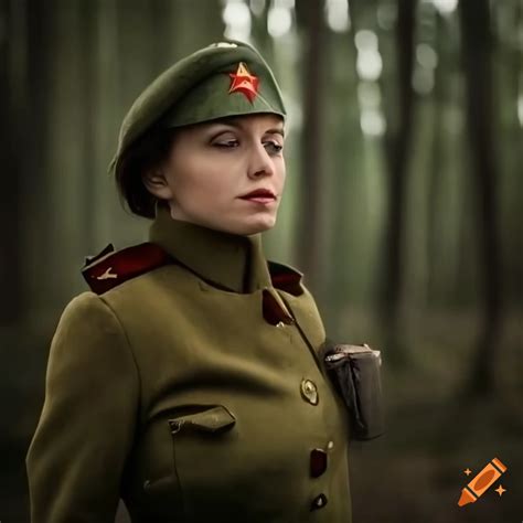 Portrait of a stern female soviet soldier in world war ii uniform on Craiyon