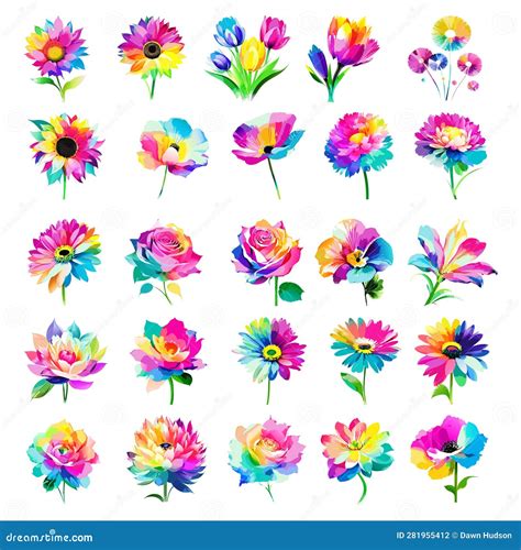 Shabby Chic Watercolor Rainbow Flowers Stock Vector - Illustration of plants, botanical: 281955412