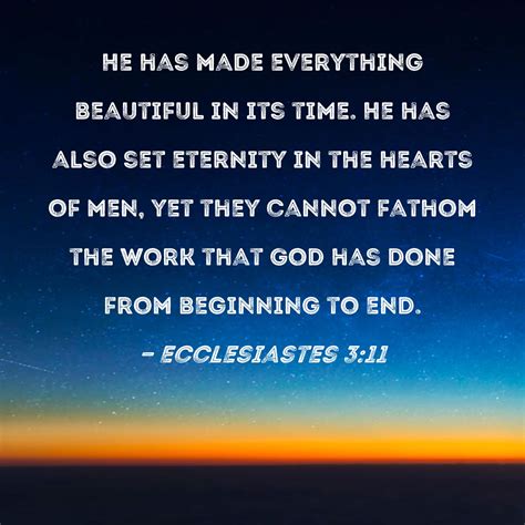 Ecclesiastes 3:11 He has made everything beautiful in its time. He has also set eternity in the ...