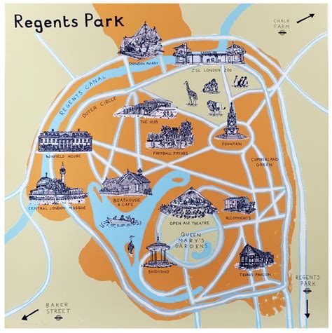 Regents Park Map - Print Club London | London map art, Regents park, London map