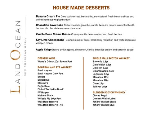 Folsom Dessert Menu - Land Ocean