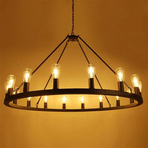 Wellmet Matte Black Wagon Wheel Chandelier 16-Light Diam 47 inch, Farmhouse Rustic Industrial ...