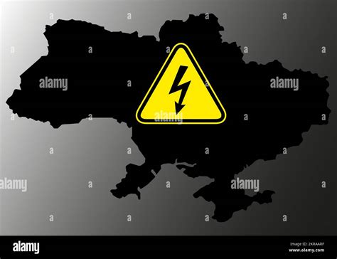 Power outage on the Ukraine map has a warning sign with a lightning ...