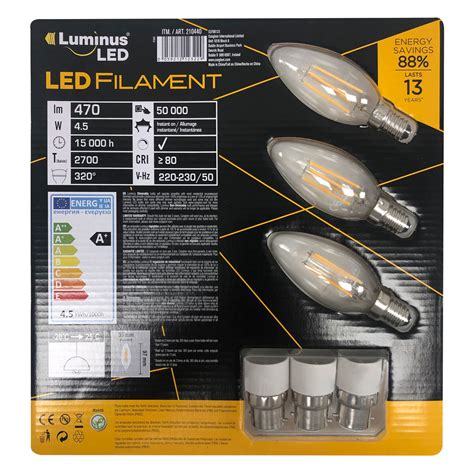 Conglom Luminus LED Chandelier Filament Dimmable Bulbs - 3 Pack | Costco UK