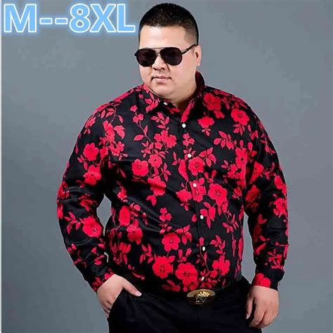 Plus size 10XL 8XL 6XL Men 2017 Promotion Autumn Long Sleeve Casual Cotton Flower Shirts for Men ...