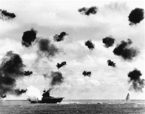 USS Yorktown being hit by a Torpedo during World War II, battle of Midway image - Free stock ...