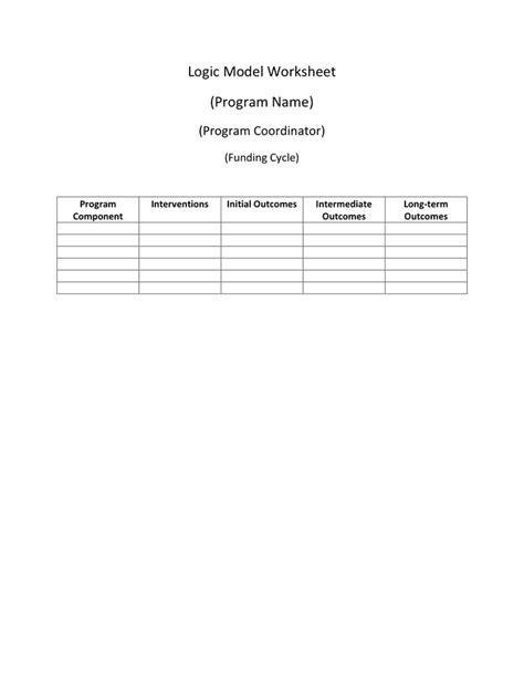 Logic Model Worksheet in Word and Pdf formats