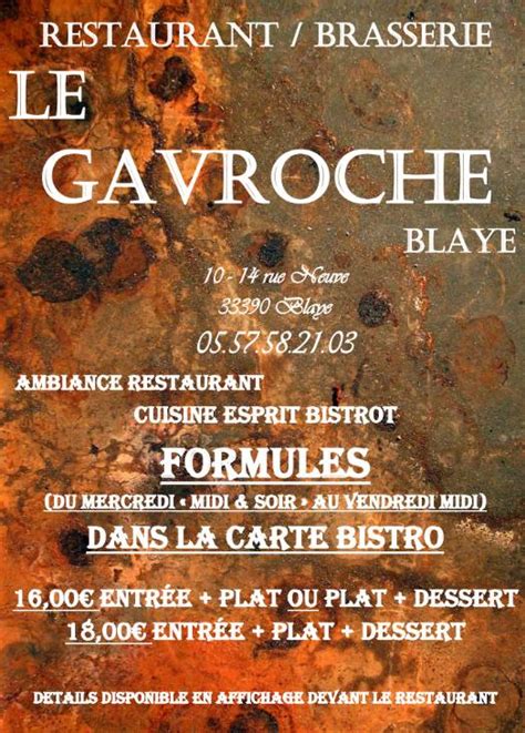 Menu au Le Gavroche Blaye Restaurant / Brasserie, Blaye