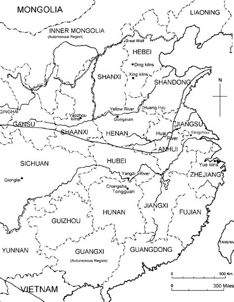 Map of China showing its main provinces, Tang kiln sites, the city of... | Download Scientific ...