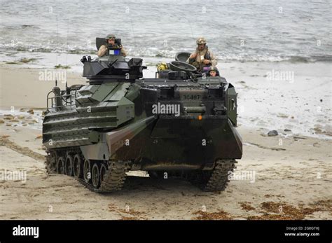 USMC Assault Amphibious Vehicle (AAV) is out of the surf and on the ...