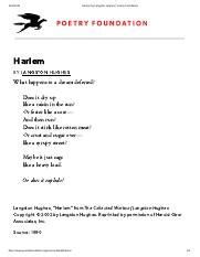 Harlem by Langston Hughes Poetry Foundation.pdf - 9/26/2019 Harlem by ...