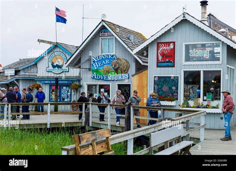 Gift shops, stores and restaurants along the Homer Spit, Homer, Alaska, USA Stock Photo - Alamy