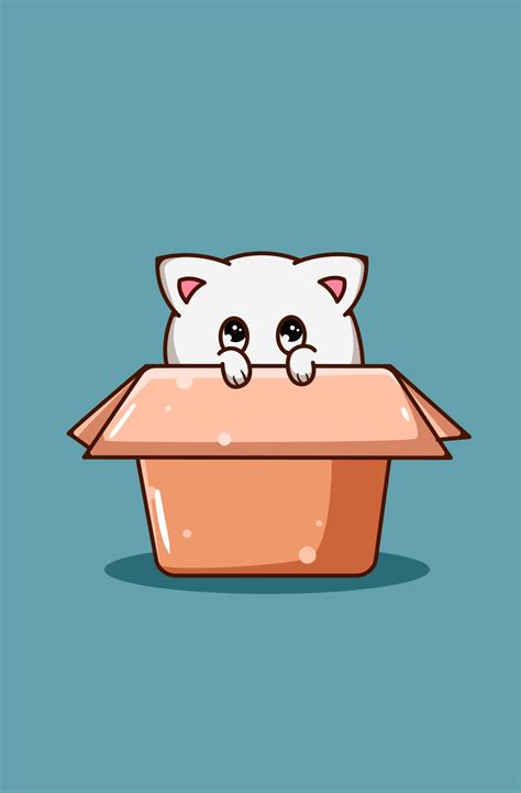 cute and shy cat in the box cartoon illustration 2151590 Vector Art at Vecteezy