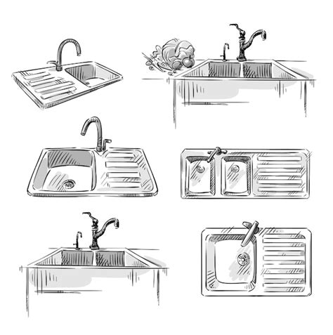 Premium Vector | Set of kitchen sinks. hand drawn vector illustration ...