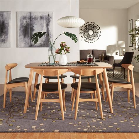 Chelsea Lane Mid Century Modern 7 Piece Dining Set with Faux Leather Chairs | Dining table ...