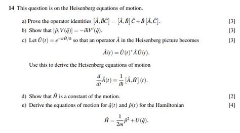 Solved 14 This question is on the Heisenberg equations of | Chegg.com