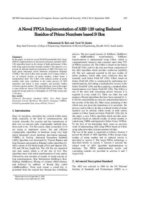 (PDF) FPGA implementation of Rijndael algorithm using reduced residue of prime numbers ...