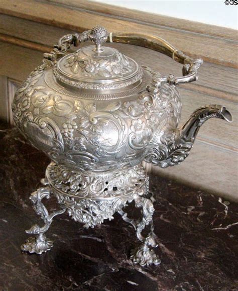 Silver tea kettle on stand by S. Hougham, S. Royes & J.E. Dyx at ...