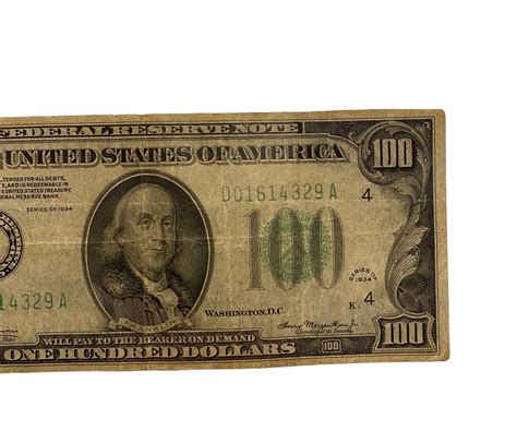 1934 D One Hundred Dollar Bill Antique 100 Dollar Bill Federal Reserve Note - Etsy