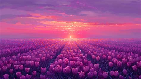 Tulip Field Horizon Sunset Desktop Wallpaper 4k – Tony Wallpaper