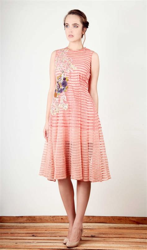 Coral pink Striped Dress - Aharin by Prasansha