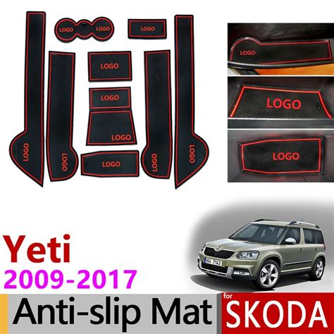 Anti Slip Gate Slot Mat Rubber Cup Mats Coaster for Skoda Yeti Accessories Stickers 2009 2010 ...