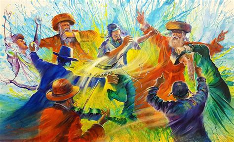 Jewish Art Auction: Jewish Dance, Reproduction on Canvas, Size 27"x43"