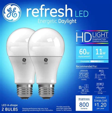 4 Bulbs GE Refresh LED 60W Equivalent Daylight 5000K High Definition Dimmable - Light Bulbs