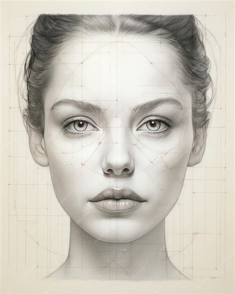 Premium AI Image | Human face pencil drawing showing symmetrical grid ...