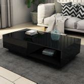 Modern White Coffee Table 4-Drawer Storage Shelf High Gloss Wood Living Room Furniture