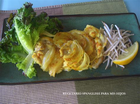 Recetario Spanglish para mis hijos: Filet de flounder con cebollas al curry