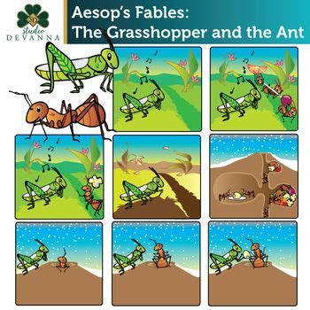 Aesop's Fables - The Grasshopper and the Ant Clip Art | Aesops fables, Fables, Ants