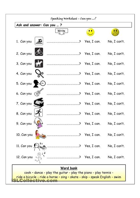 Speaking Worksheet - Can you...? | Grammar worksheets, Printable english worksheets, English grammar