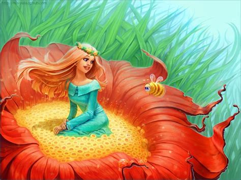 Thumbelina Picture (2d, fantasy, illustration, bee, girl, flowers) | Hans christian anderson ...