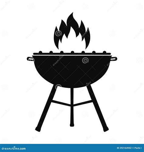 Silhouette Grill Icon with Fire, Brazier Sign, Chargrill Icon Isolated - Vector Stock ...