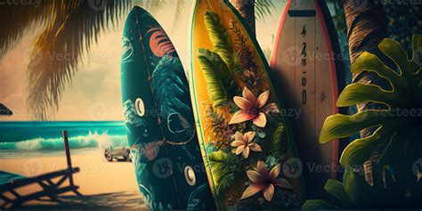 Surfboard and Beach Palm Wallpaper, 21836252 Stock Photo at Vecteezy