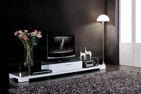 White Finish Modern TV Stand w/Drawer & Clear Glass Top