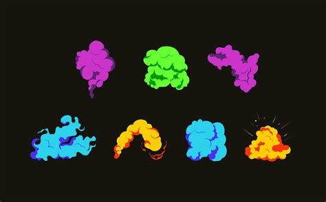 Smoke explosion animation of an explosion with comic flying clouds. Set ...