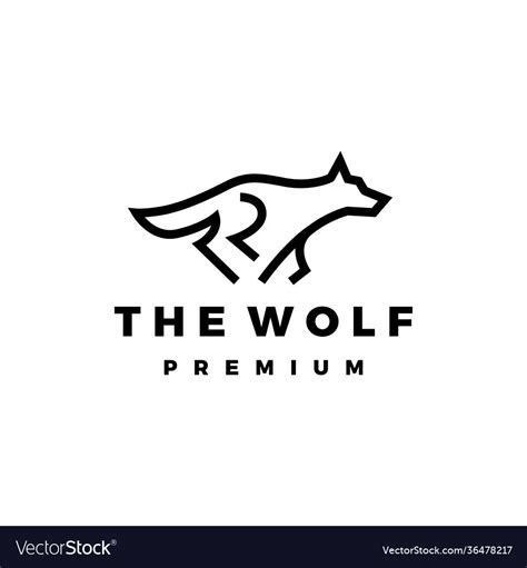 Running wolf monoline outline logo icon Royalty Free Vector