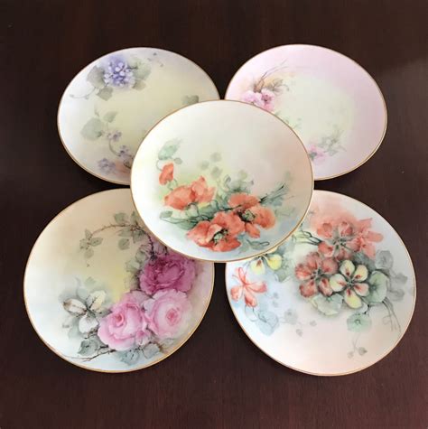 Vintage Dessert plates, Handpainted floral plates, Thomas Bavaria China Dessert plates, Cottage ...