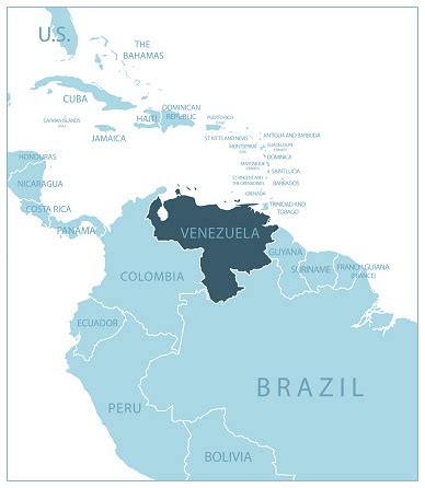 Venezuela Blue Map With Neighboring Countries And Names Stock ...