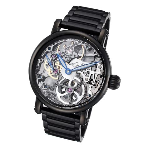 Black Skeleton Watch with Black Stainless Steel Band