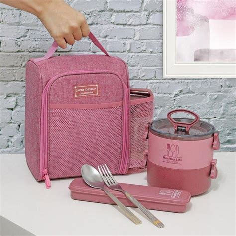 Conjunto Bolsa Térmica com marmita 2 andares e porta talher - Rosa | Netshoes