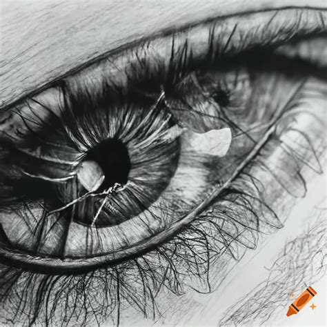 Close-up of a detailed pencil drawing of an eye on Craiyon