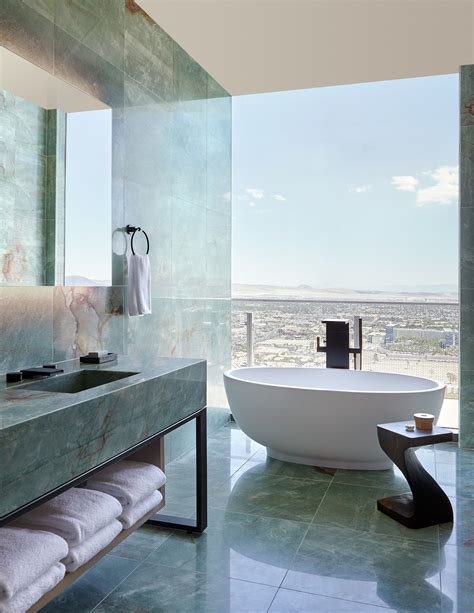 Cosmopolitan of Las Vegas - green marble bathroom, freestanding tub by Daun Curry | Green marble ...