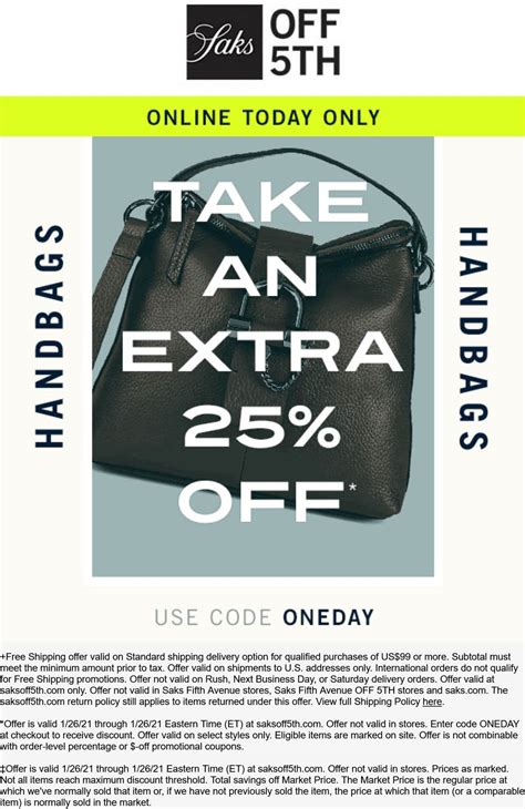 [April, 2022] Extra 25% off online today at Saks OFF 5TH via promo code ONEDAY #off5th coupon ...