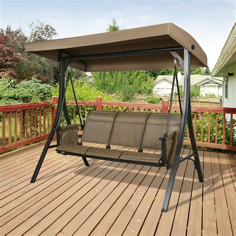 Ulax Furniture 3-seat Steel Frame Patio Porch Swing Outdoor Hammock Swing Glider Bench with ...