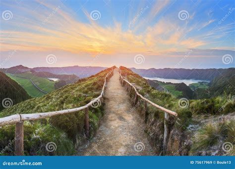 Mountain Landscape With Hiking Trail And View Of Beautiful Lakes, Ponta Delgada, Sao Miguel ...